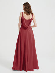 V-neck Chiffon Dresses with Beaded Straps-Burgundy