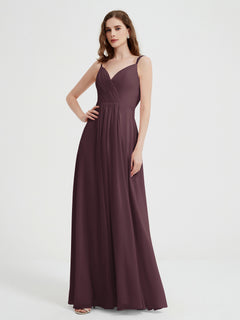 V-neck Chiffon Dresses with Beaded Straps-Cabernet