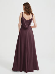 V-neck Chiffon Dresses with Beaded Straps-Cabernet
