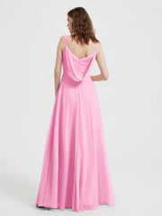 V-neck Chiffon Dresses with Beaded Straps-Candy Pink