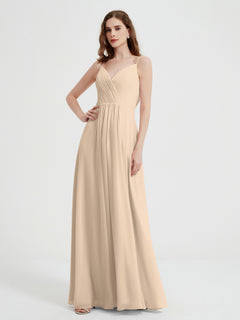 V-neck Chiffon Dresses with Beaded Straps-Champagne Plus Size