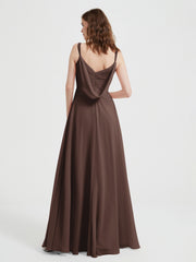 V-neck Chiffon Dresses with Beaded Straps-Chocolate