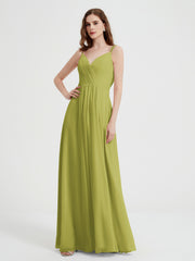 V-neck Chiffon Dresses with Beaded Straps-Clover