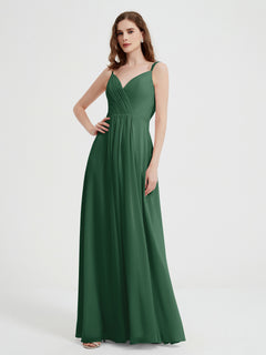 V-neck Chiffon Dresses with Beaded Straps-Dark Green