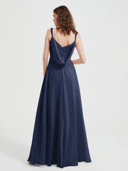 V-neck Chiffon Dresses with Beaded Straps-Dark Navy