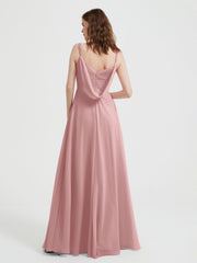 V-neck Chiffon Dresses with Beaded Straps-Dusty Rose
