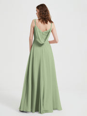V-neck Chiffon Dresses with Beaded Straps-Dusty Sage