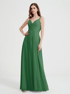 V-neck Chiffon Dresses with Beaded Straps-Emerald