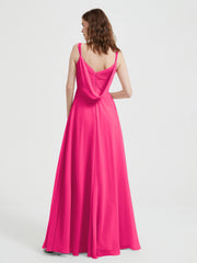 V-neck Chiffon Dresses with Beaded Straps-Fuchsia