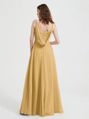 V-neck Chiffon Dresses with Beaded Straps-Gold