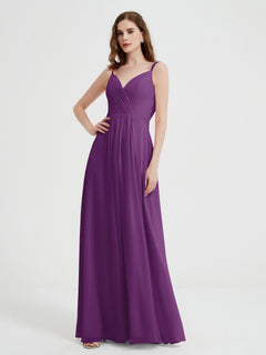 V-neck Chiffon Dresses with Beaded Straps-Grape