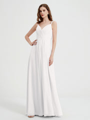 V-neck Chiffon Dresses with Beaded Straps-Ivory
