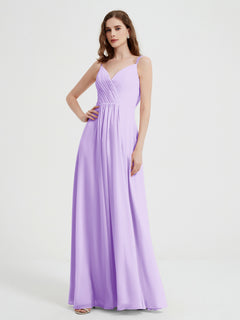 V-neck Chiffon Dresses with Beaded Straps-Lilac