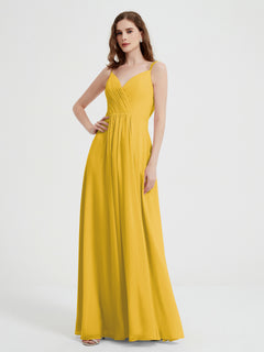 V-neck Chiffon Dresses with Beaded Straps-Marigold