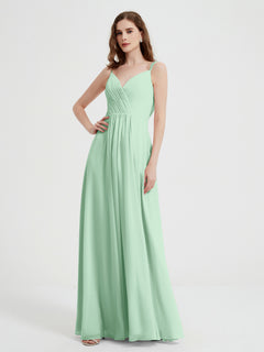 V-neck Chiffon Dresses with Beaded Straps-Mint Green