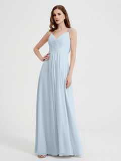 V-neck Chiffon Dresses with Beaded Straps-Mist