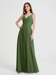 V-neck Chiffon Dresses with Beaded Straps-Moss