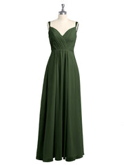 V-neck Chiffon Dresses with Beaded Straps-Olive Green