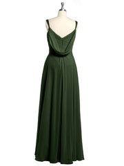 V-neck Chiffon Dresses with Beaded Straps-Olive Green