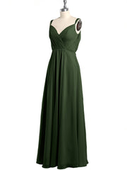 V-neck Chiffon Dresses with Beaded Straps-Olive Green