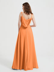 V-neck Chiffon Dresses with Beaded Straps-Orange