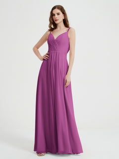 V-neck Chiffon Dresses with Beaded Straps-Orchid Plus Size