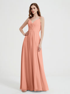 V-neck Chiffon Dresses with Beaded Straps-Papaya