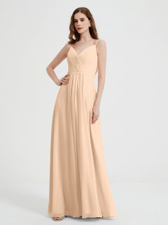 V-neck Chiffon Dresses with Beaded Straps-Peach Plus Size