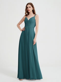 V-neck Chiffon Dresses with Beaded Straps-Peacock Plus Size