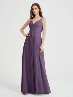 V-neck Chiffon Dresses with Beaded Straps-Plum Plus Size