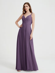 V-neck Chiffon Dresses with Beaded Straps-Plum
