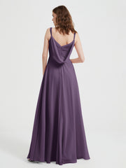 V-neck Chiffon Dresses with Beaded Straps-Plum