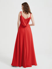 V-neck Chiffon Dresses with Beaded Straps-Red