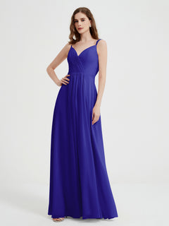 V-neck Chiffon Dresses with Beaded Straps-Royal Blue Plus Size