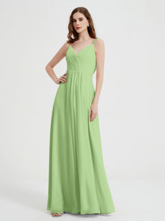 V-neck Chiffon Dresses with Beaded Straps-Sage