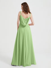 V-neck Chiffon Dresses with Beaded Straps-Sage