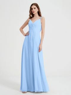 V-neck Chiffon Dresses with Beaded Straps-Sky Blue Plus Size