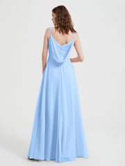 V-neck Chiffon Dresses with Beaded Straps-Sky Blue