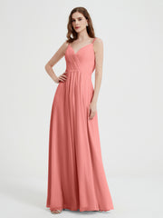 V-neck Chiffon Dresses with Beaded Straps-Sunset