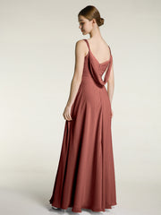 V-neck Chiffon Dresses with Beaded Straps-Terracotta Plus Size