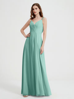 V-neck Chiffon Dresses with Beaded Straps-Turquoise Plus Size