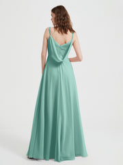 V-neck Chiffon Dresses with Beaded Straps-Turquoise
