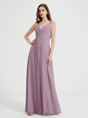 V-neck Chiffon Dresses with Beaded Straps-Vintage Mauve