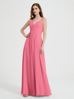 V-neck Chiffon Dresses with Beaded Straps-Watermelon Plus Size