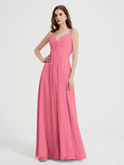 V-neck Chiffon Dresses with Beaded Straps-Watermelon