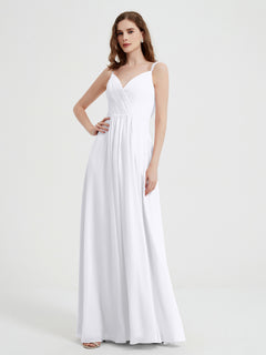 V-neck Chiffon Dresses with Beaded Straps-White Plus Size