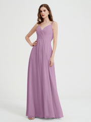 V-neck Chiffon Dresses with Beaded Straps-Wisteria