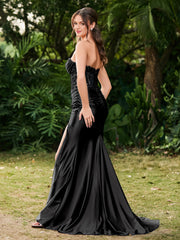 Strapless Sweep/Brush Train Side-Slit Maxi Dress Black