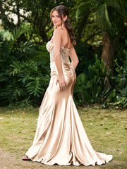 Strapless Sweep/Brush Train Side-Slit Maxi Dress Champagne
