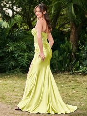 Strapless Sweep/Brush Train Side-Slit Maxi Dress Daffodil